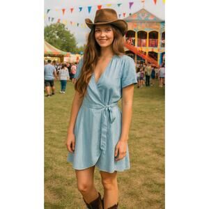 cloth & stone Light Blue Wrap Midi Dress